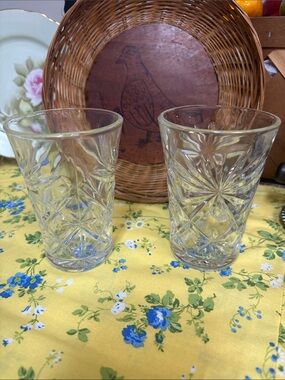 Unlisted Clear Pressed Glass Tumblers with Starburst Diamond Pattern - Set of 2